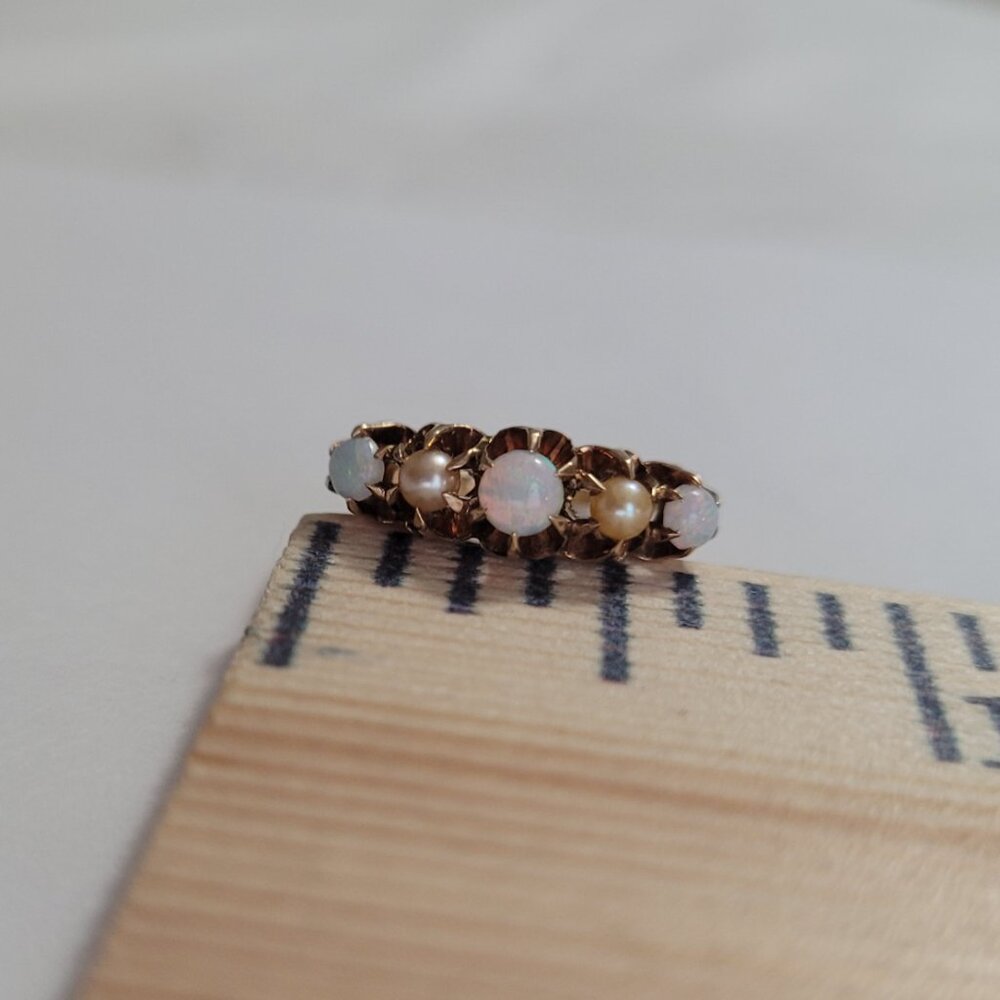 Opal Pearl Antique Gold Band Victorian Era October Birthstone 10k Ring - Picture 15 of 16